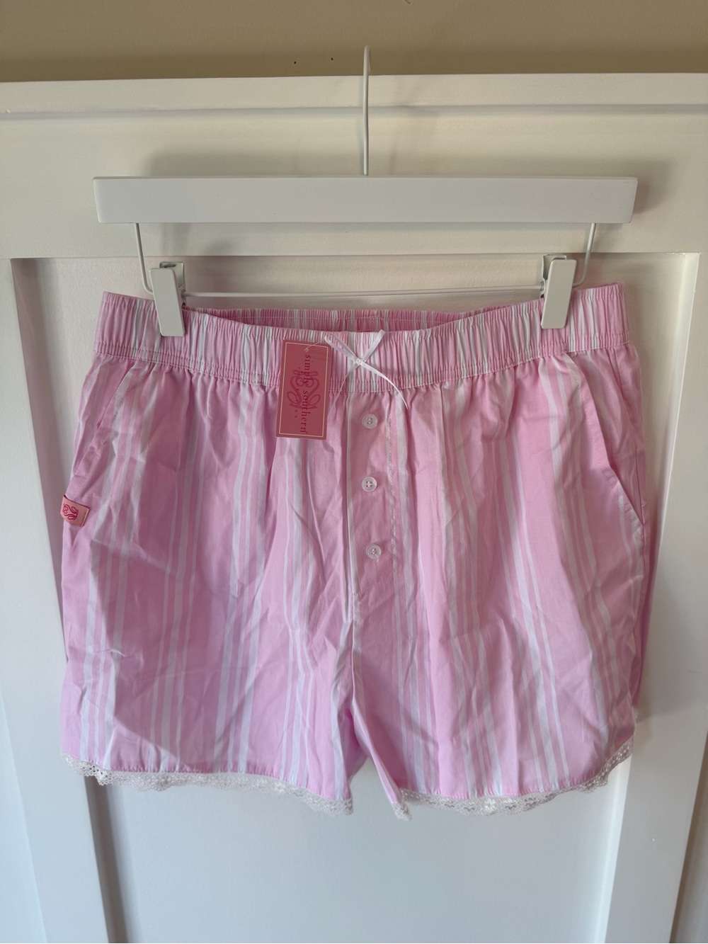 Simply Southern Pink & White Striped Cotton Sleep Shorts